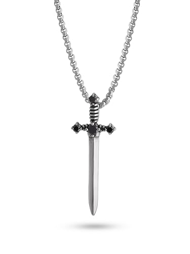 Sacina Gothic Silver-tone Sword Necklace, Gothic Punk Grunge Emo Necklace, Goth Jewelry, Halloween Christmas Jewelry Gift For Women