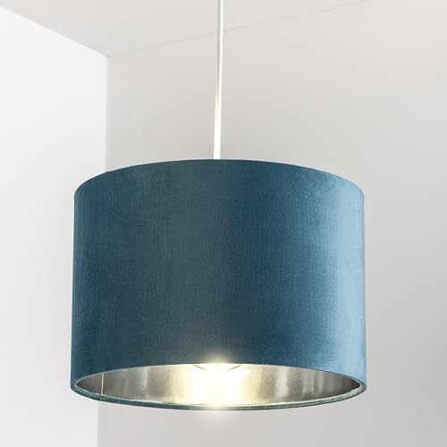 CGC Lighting Paralume per lampada da soffitto, materiale in velluto, tamburo, rotondo, con interno riflettente (Verde acqua)