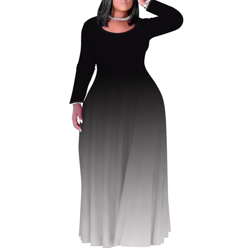 Image of PinkPatty Women's Plus Size Long Sleeve Maxi Dresses T Shirt Boho Sundress Fall Dress with Pockets