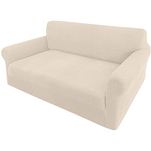 Granbest Funda de Sofá Elástica 2 Plazas Funda Sofá Antideslizante Jacquard Poliéster Funda Cubre Sofá Lavable (2 Plaza, Beige)