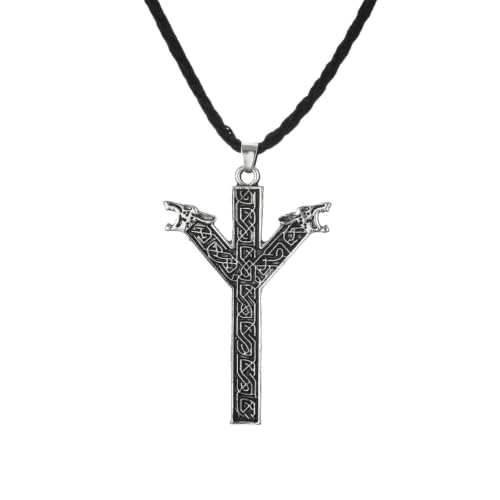 Collier viking Algiz en acier vintage pendentif dragon robuste pour homme