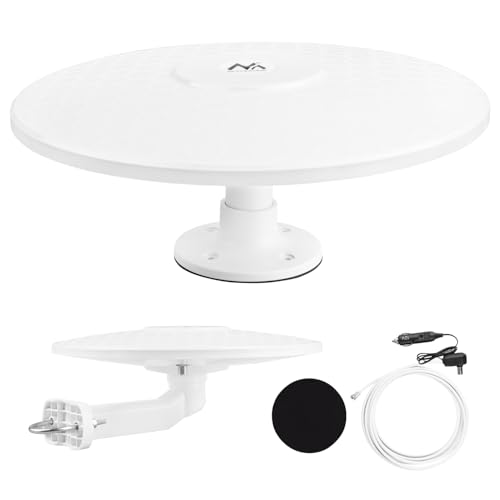 Antenne TV Active DVB-T2 HEVC Maclean MCTV-102/3/4 | Filtre LTE omnidirectionnel amplificateur 360 degrés Compact Mobile (Blanc MCTV-103, Camper, Allume-Cigare de Voiture)
