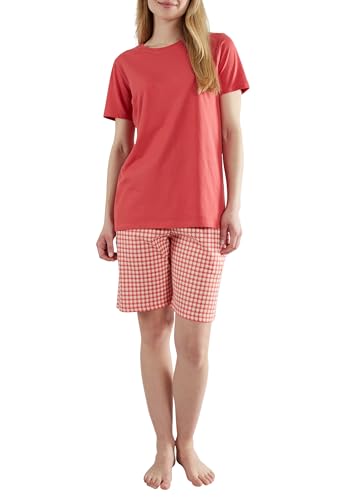 Götzburg Damen Schlafanzug Kurz Zweiteiliges Baumwoll-Pyjama Set mit Rundhals (DE/NL/SE/PL Numerisch 40 rot-mittel-Karo)