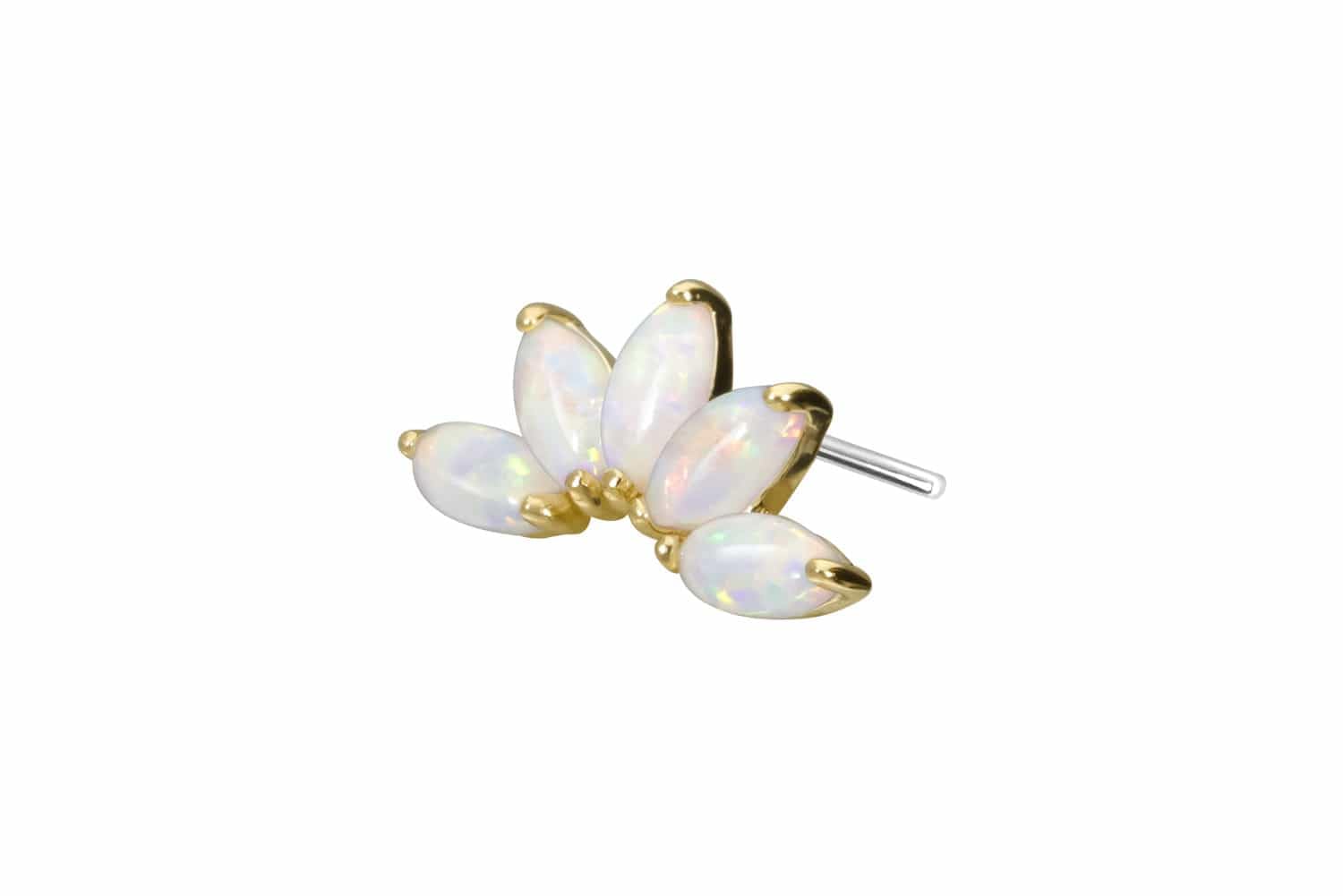 PIERCINGLINE 14 Gold Aufsatz mit Titan Push Pin LOTUSBLÜTE + SYNTHETISCHE OPALE 585er Gold - Roségoldfarben, Goldfarben, Weiß, Silberfarben