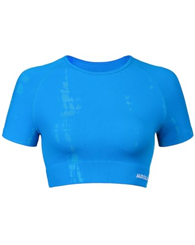 Image of AUROLA Serpent Snake Seamless Workout T-Shirts for Women,Short Sleeve Crop Top Gym Yoga Athletic Shirts Tee