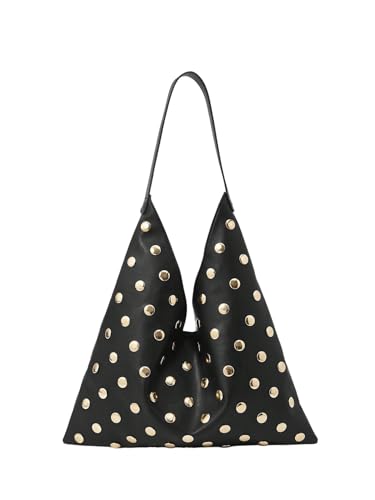 MakeMeChic Women's Single Strap Rivet Shoulder Handbags PU Leather Y2K Underarm Bags