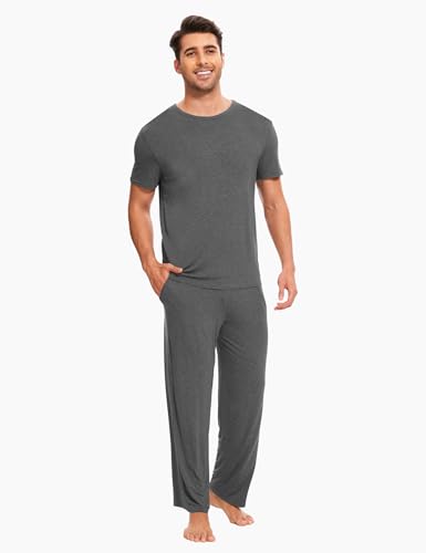 GYS Bamboo Viscose Men's Pajama Sets Short Sleeve Crew Neck Lounge Sets with Pockets4