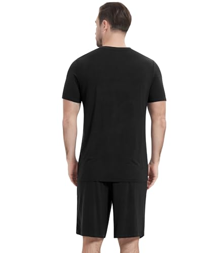 Image of NACHILA Pajamas for Men Pj Short Sleeve Sleepwear with Shorts V Neck Loungewear Cool Pajama,Viscose Made from Bamboo