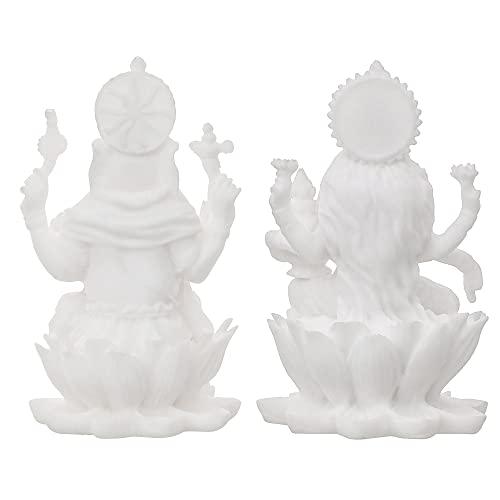 Image of eCraftIndia White Polyresin Lord Ganesha & Goddess Laxmi Statue