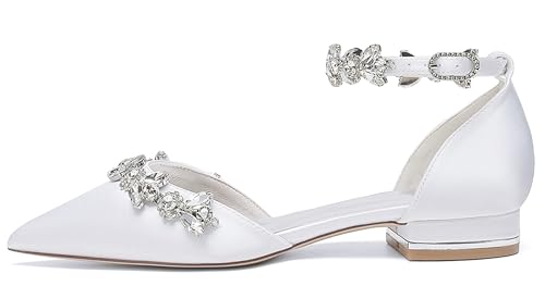 Minishion Girls Womens Heel Flats for Wedding Rhinestones Evening Prom Shoes MS3043