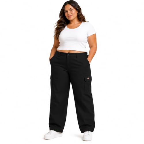 Dickies Womens Plus Size Relaxed Cargo Pants, Rinsed Black, 20 US