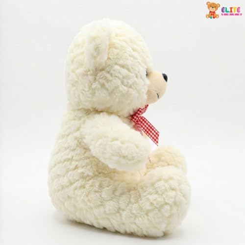 Image of ELITE CREATIONS Cute White Teddy Bear Soft Toy 25 cm | Small Plush Teddy Bear with Bow | Soft Stuffed Bear for Kids Boys Girls | Birthday Gift Toy