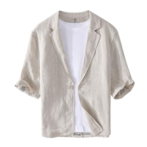 Blazer en lin à rayures pour homme à coupe ample et manches courtes