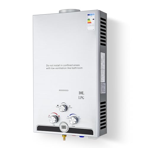 CO-Z Chauffe-Eau à Gaz Instantané 10LPM 17kW LPG GPL au Butane Propane avec Modes Hiver et Eté Sans Réservoir en Acier Inoxydable CE Certifié Portable pour Maison...
