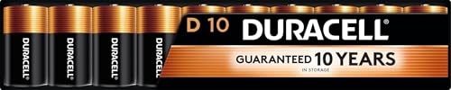 Duracell Coppertop D Batteries, 10 Count, 10-Year Shelf Life, Long-lasting