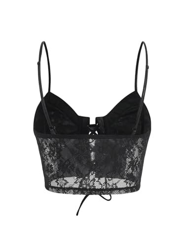 SHENHE Women's Y2K Leather Tank Tops Lace Up Studded Mesh Goth Grunge Crop Tops2