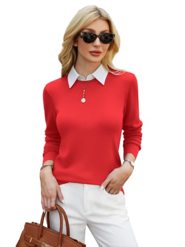 Image of GKBK Women's Wool Blend Sweaters 2026 Fall Fashion Lightweight Business Casual Outfits Long Sleeve Crew Neck Pullover Tops
