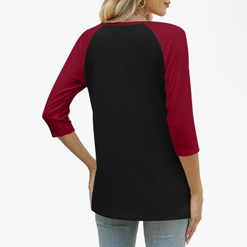 3/4 Length Sleeve Womens Tops Cotton Dressy Button V Neck Henley Shirt Casual Raglan Shirts Color Block Tunic Blouses4