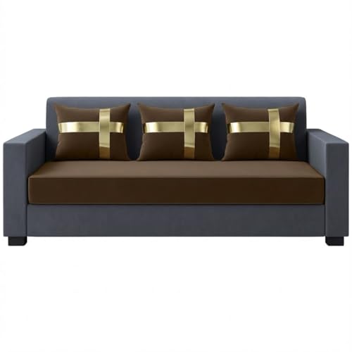 Image of FURNY Leximus 3 Seater Fabric Sofa Set (Brown-Light Grey) Premium Velvet Finish | Durable & Comfortable | Ideal for Living Rooms