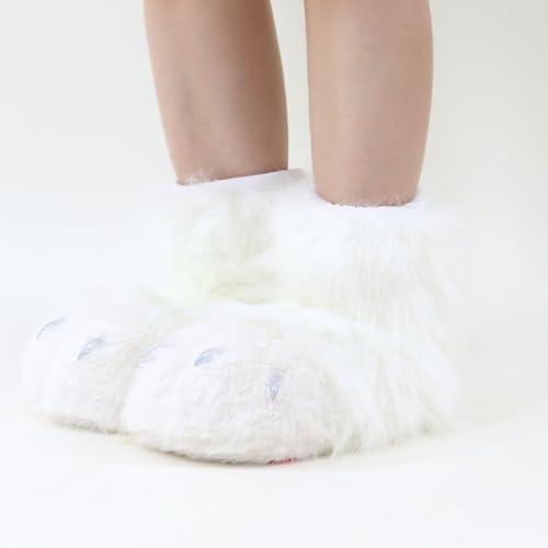 Image of Animal Fuzzy Slippers Bear Cat Wolf Dog Fox Fursuit Feet Paw Claw Shoes Furry Boots Costume Accessories for Adult Kids