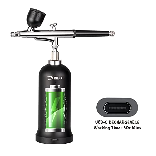 KIBEE Updated Cordless Airbrush Kit with Compressor,USB-C Rechargeable Airbrush with High Pressure Compressor,Wireless Dual Action Air Brush Gun for Barber,Cake Decor,Nail Art,Painting,Makeup…
