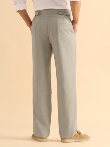 Image of The Souled Store: Gurkha Pants Men and Boys Solid Polyester Blend Straight Fit Adjustable Waistband 4-Way Stretch Wrinkle Resistant Pleated Front Trousers