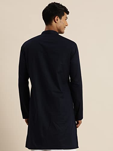 Image of VASTRAMAY Men Cotton Linen Solid Kurta | Cool & Breathable Ethnic Wear with Mandarin Collar for Eid, Holi & Festive Occasions