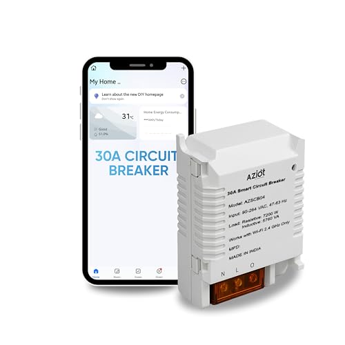 Image of Aziot 30Amp WiFi & Bluetooth Smart Circuit Breaker, Compatible with Alexa & Google Assistant, Timer Function, Made in India