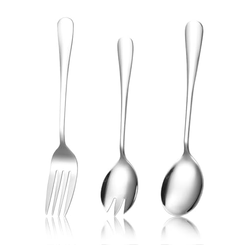 ZAMXHUG 3 pcs Cuchara y Tenedor de Acero Inoxidable, Cubiertos de Servir, Salad Servers Spoon, Cuchara de Ensalada, Tenedor de Ensalada, Cucharas y Tenedor de Ensalada, Servidores de Ensalada