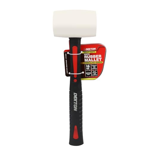 Dekton 16oz White Rubber Mallet with Fiberglass Handle-Durable & Lightweight| Non-Marring Head| Comfortable Grip| Shock-Absorbing Fiberglass Handle| Versatile Tool for Hammering, Tapping, Carpentry