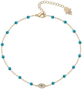 PAVOI 14K Gold Plated Charm Link Flat Anklets for Women | Dainty Cubic Zirconia Boho Festival Adjustable Gold Anklets