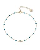 PAVOI 14K Yellow Gold Plated Beaded Hamsa Anklet With Evil Eye Charm for Women | Dainty Anklet with Turquouise Enamel Beads