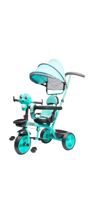 Image of Children Tricycle with Parental Control Push Handle and Canopy, Sky Blue