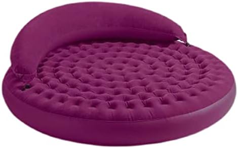 BWHNER Round-Inflatable Sofa Bed, Flocking Fabric Folding Leisure Comfort Double Plus Back Air Mattresses, for Family Vacation/Camping,Purple,191X53cm