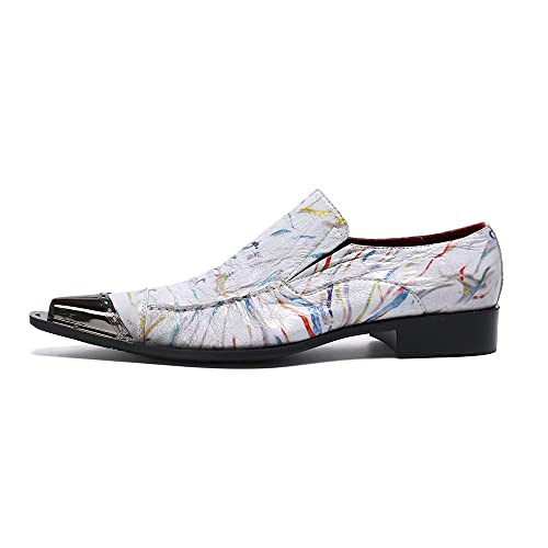 Slip On Pointed Metal Toe Geunine Leather White Color Block Heel Casua Men's Loafer for Walking2