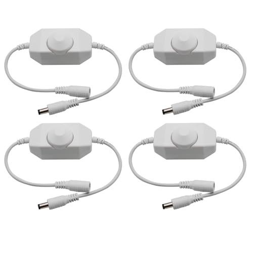 4 Pack LED Strip Dimmer Switch Contorller, 12-24V DC PWM Rotary Inline Dimmer Switch Manual Knob Dimmer Switch with DC Jack Cord for LED Strips LED Desk Lights