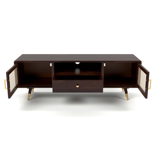 Image of Solid Sheesham Wood TV Unit for Living Room | TV Stand | TV Cabinet with Storage for Living Room and Hotel Furniture (Walnut Finish-04)