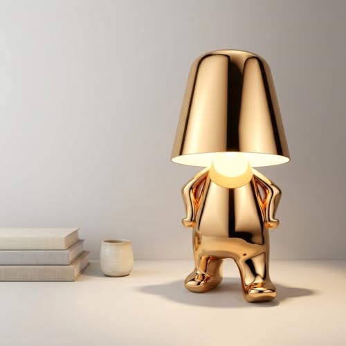 Image of Table Lamp 3-Color CCT (Warm + Natural + Cold White) Gold Metal Figurine LED Touch Dimmer USB-C Rechargeable Lamp for Living Room Bedroom