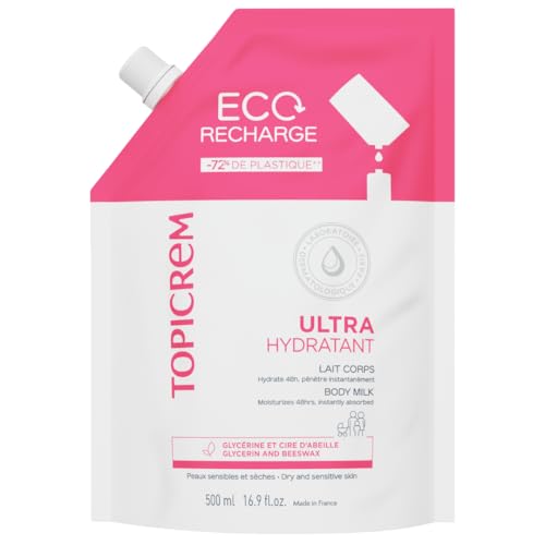 Topicrem - Eco Recarga Ultra Hidratante, Leche Corporal - Hidrata 48 horas, Répidos, Protege la Piel - Textura Untuosa - Crema Hidratante para Piel Sensible, Producción Francesa - 500 ml