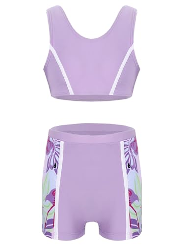 Yihuimin Kids Girls 2-Piece Hot Spring Beach Swimsuit Cute Print Rash Guard Sun Protection Swimwear Purple 9-10 Years