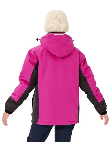 Mofiz Girls Ski Jacket Waterproof Fleece Lined Snowboard Jacket Warm Winter Coats With Removable Hood Rose Red M thumb #2