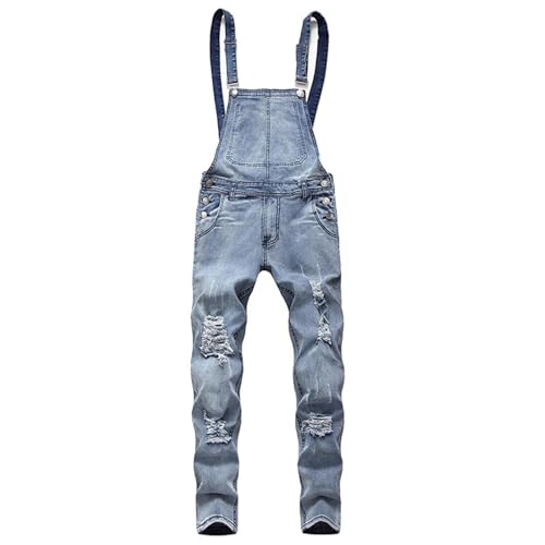 Pantalones de trabajo tipo peto vaquero multifunción con zonas destruidas acanaladas