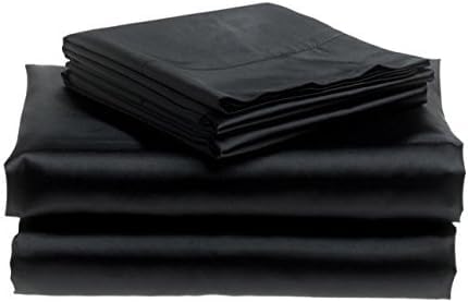 Bedify Bedding 100% Pure Silk Satin Sheet Set - 4 Pieces, King Size, Includes Fitted Sheet (15" Deep Pocket), Flat Sheet & Pillowcases, Wrinkle-Free, Fade-Resistant, Soft & Cool.(Black, Queen)