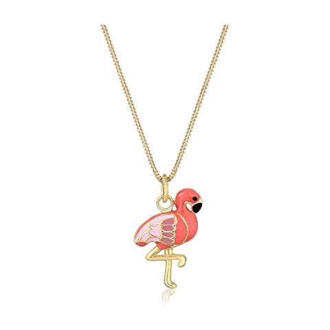 Elli Halskette Damen Flamingo Emaille in 925 Sterling Silber vergoldet thumbnail