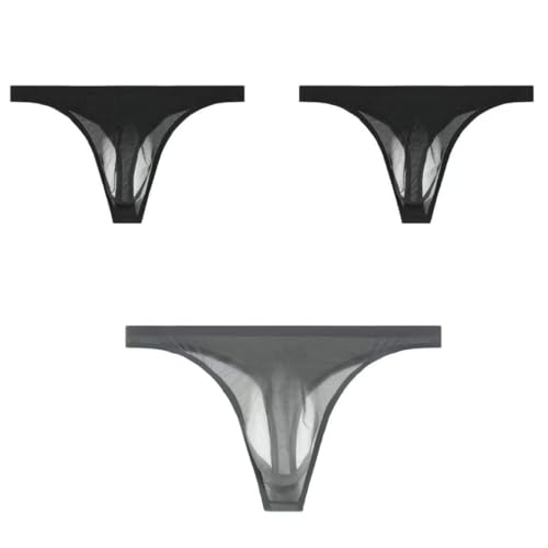 SOOMOOD Men's sexy thong with ultra-thin frosted flying ice silk seamless breathable quick-drying 3 Pack