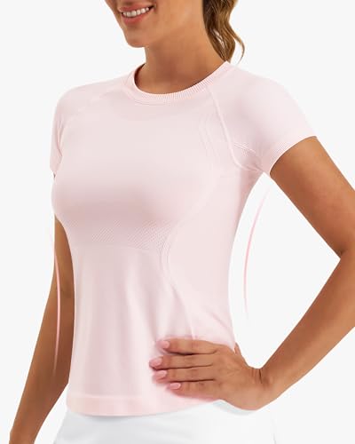Image of Stelle Women Workout Tops Short Sleeve Seamless Athletic Shirts Yoga Gym Sports Breathable Tees
