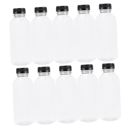 FONDOTIN 10個 透明使い捨て製果汁瓶 蓋付き密封可能 飲料保存容器 ジュース用ストレージジャー 家用飲料保管に