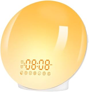 Sunrise Alarm Clock, Wake Up Light /Sunlight Lamp with Dual Alarm Clocks & Snooze Function 20 Brightness Levels and 7 Colors Light Alarm Clock, Sunrise Lamp 7 Natural Sounds with Charging Port