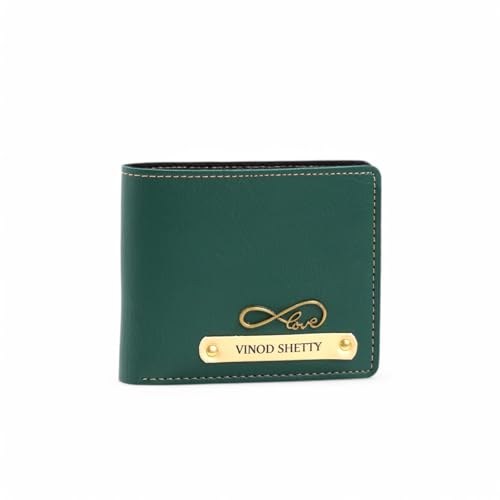 Image of Generic Men's Personalized Slim Stylish Faux Leather Wallet with Name & Charm - Green