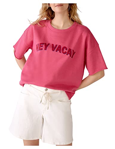 Oui Damen Sweatshirt mit Statement lässig geschnitten Platziertes Motiv...